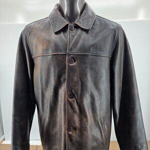 Vtg Men’s Eddie Bauer Leather Coat Jacket Distressed Brown L Quilted Liner Long
